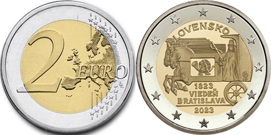 Slovakia 2 euro 2023 – 200th anniversary of the start of the horse-drawn express mail coach service between Vienna and Bratislava